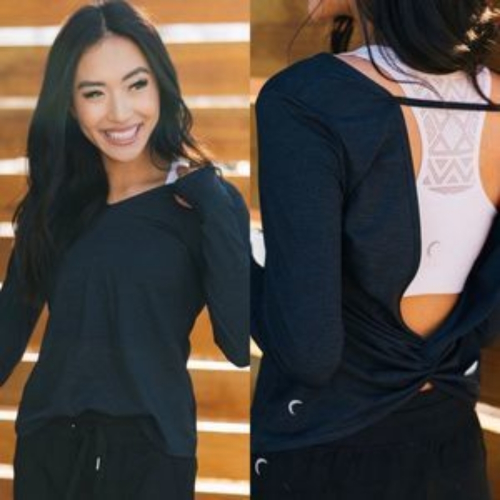 Zyia V Back Vibe Cover Sport Top Navy Blue Open Back
